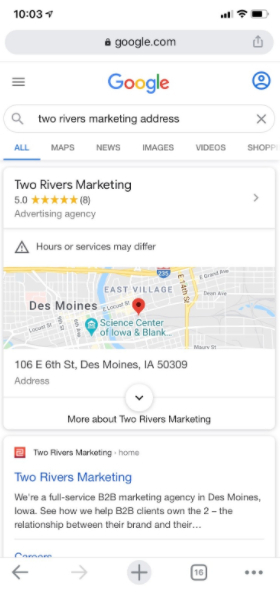 Two Rivers Marketing Google position zero