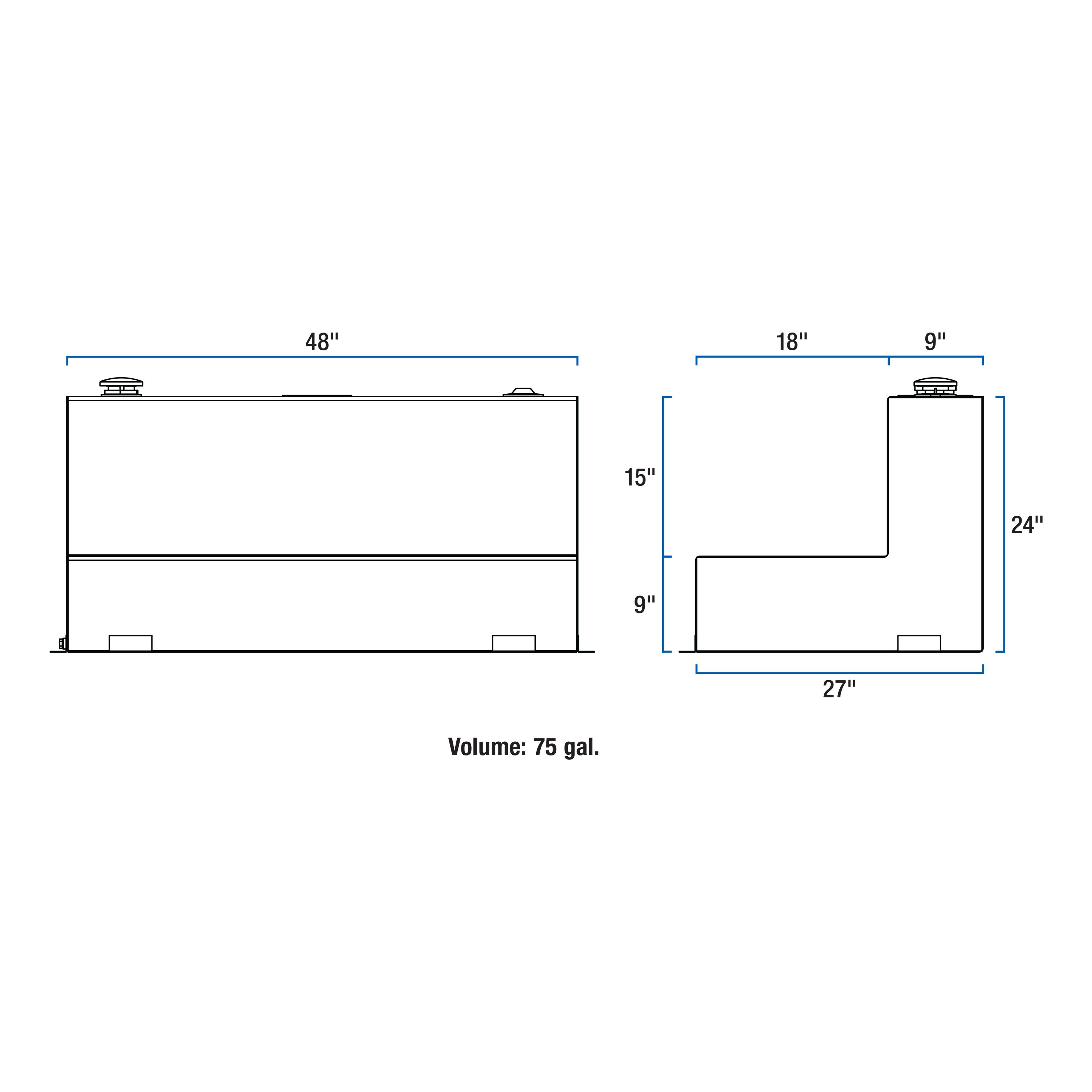 UWS TT-75-L-T-P Aluminum Transfer Tank 75 Gallon L-Tank Bright