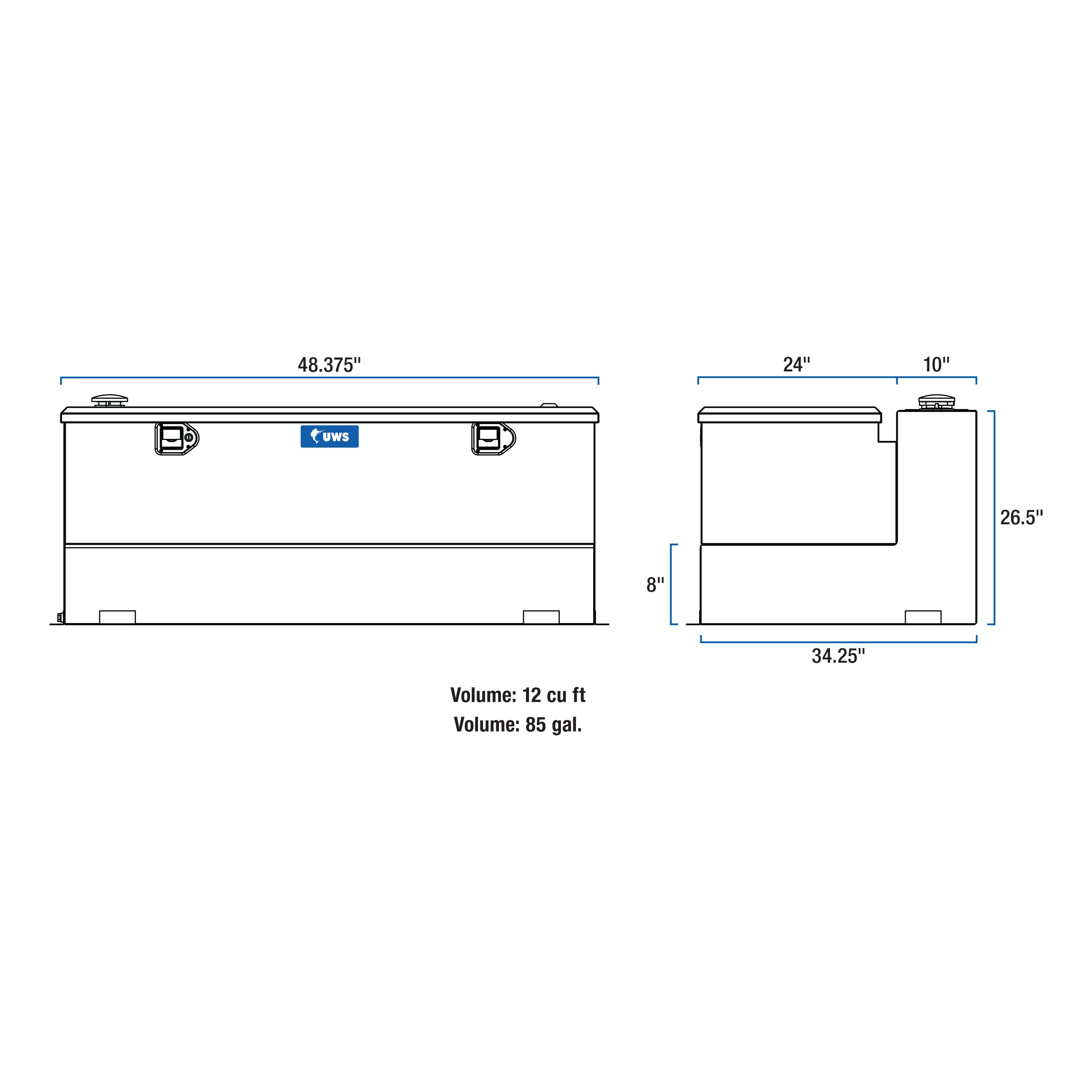 UWS TT-85-COMBO Aluminum Transfer Tank 85 Gallon Combo Tank Bright