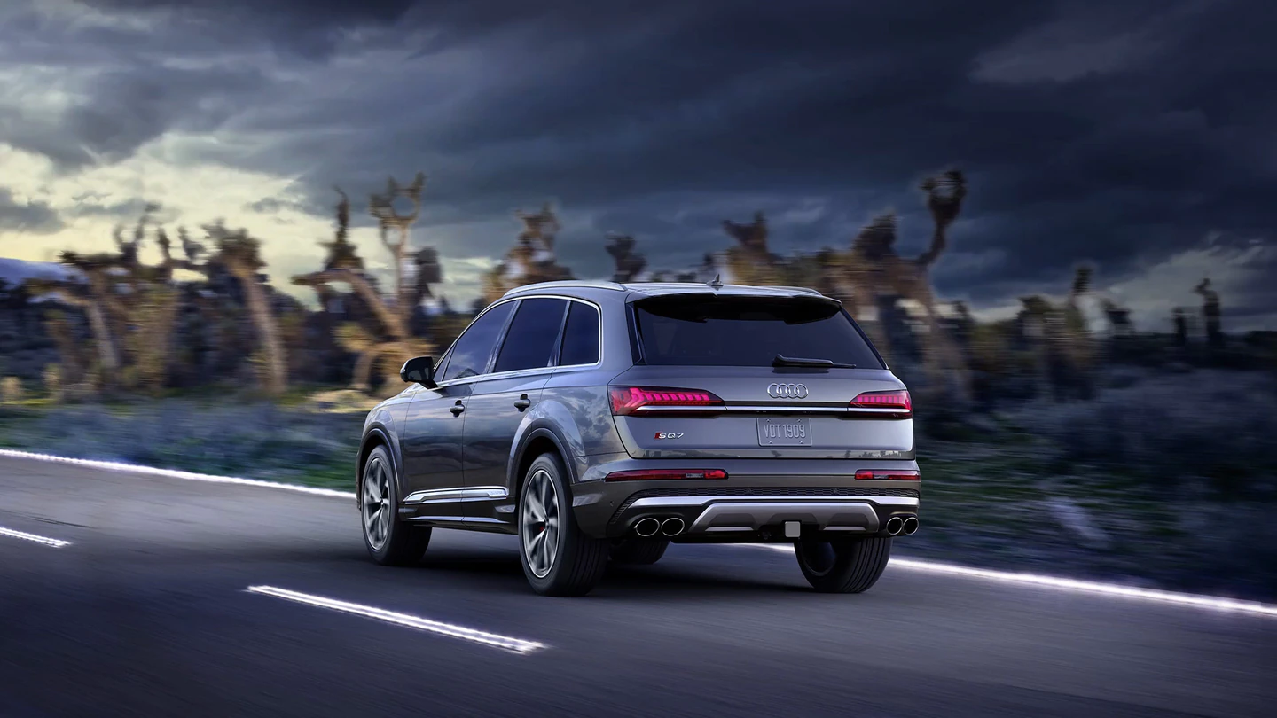 2022 Audi SQ7 Rear view of the Audi SQ7 accelrating.