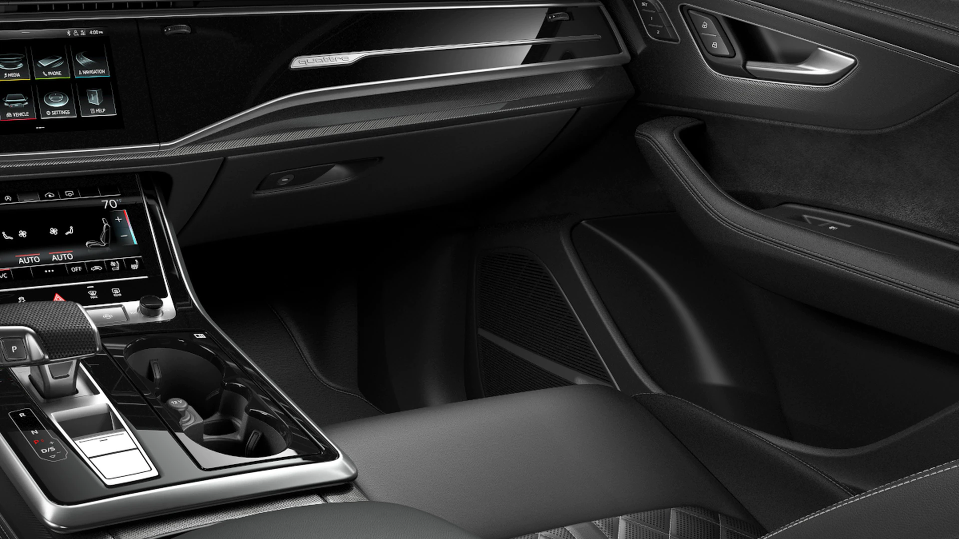 2022 Audi SQ7 Close-up of the passenger-side footwell in the Audi SQ7.