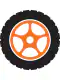 Tire Icon A black wheel with orange spokes.