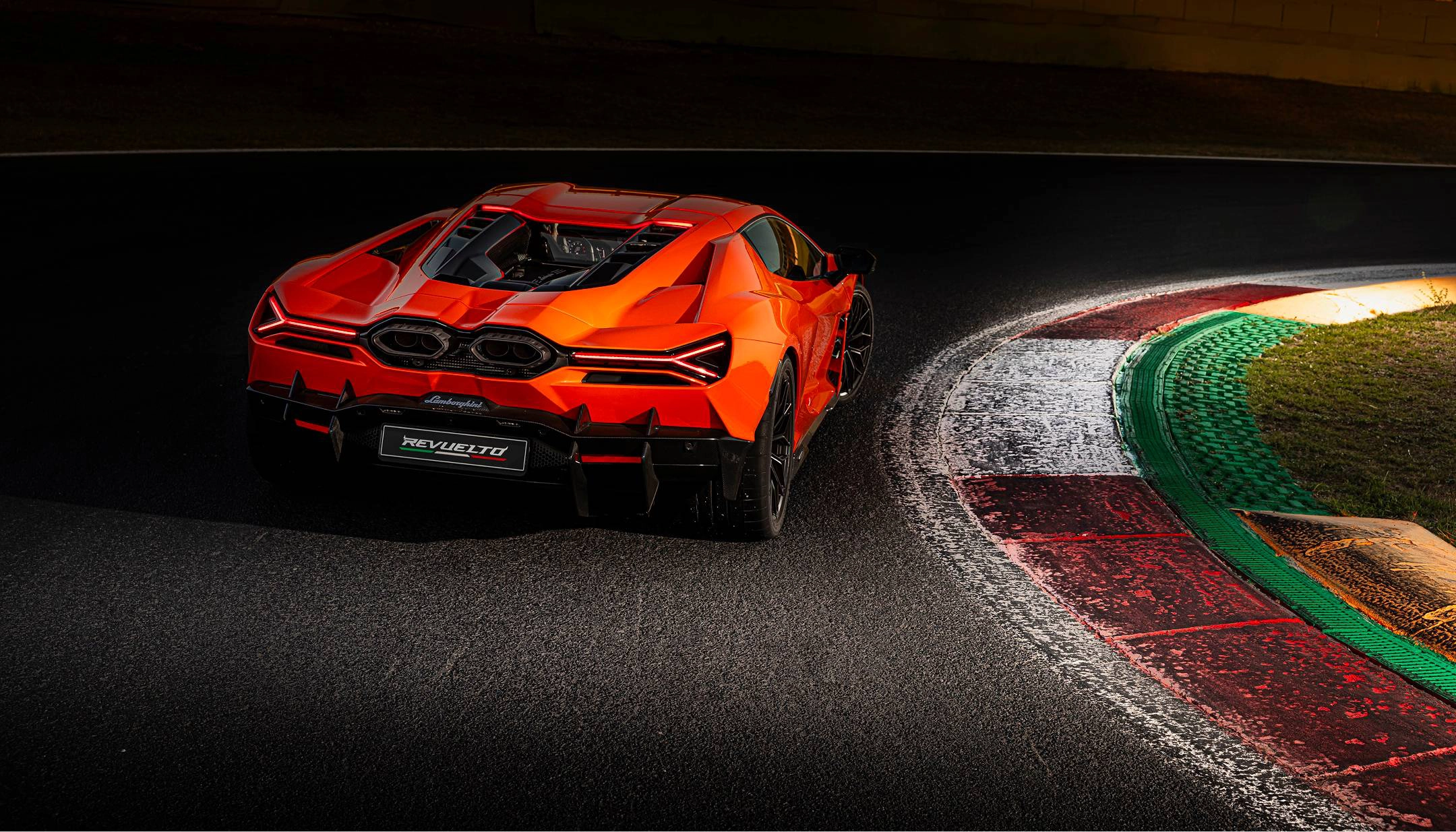 Lamborghini Revuelto driving on racetrack