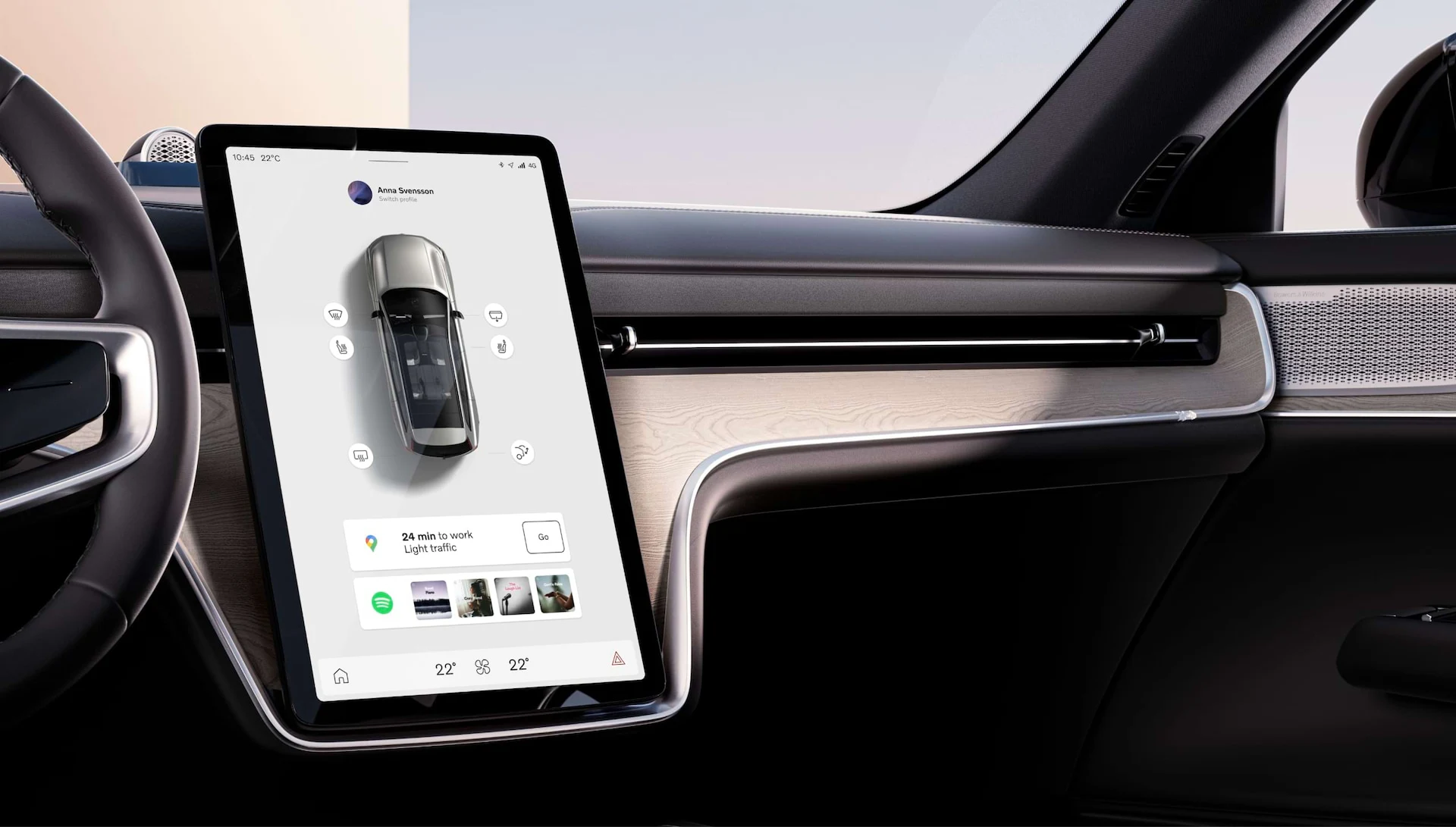2023 Volvo EX90 Closeup of frameless 14.5 inch touchscreen