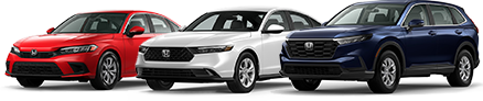 Hone Vehilce Lineup - Red Civic, White Accord & Blue CR-V