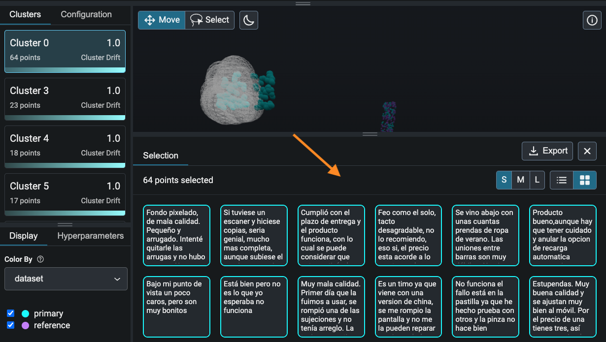 inspect points in cluster