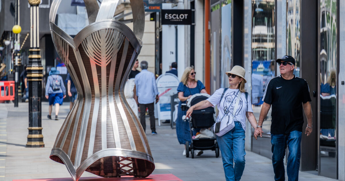 Giant corset sculpture by Kalliopi Lemos in Golden Square, Soho, London, UK  Stock Photo - Alamy