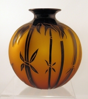 Correia Art Glass - Vase - Amber & Black Bamboo Vase