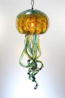 Opal Art Glass -  Lamp - Jellyfish in Amber and Green