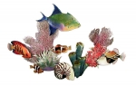 Bovano - W1623 - Large Coral Reef Scene with Queen Triggerfish and Nautilus Shell - W1623