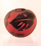 Correia Art Glass - Vase - Ruby & Black Leaf Closed Vase