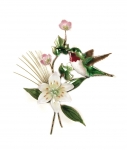 Bovano - W441 - Hummingbird with Wood Lily and Pink Flowers
