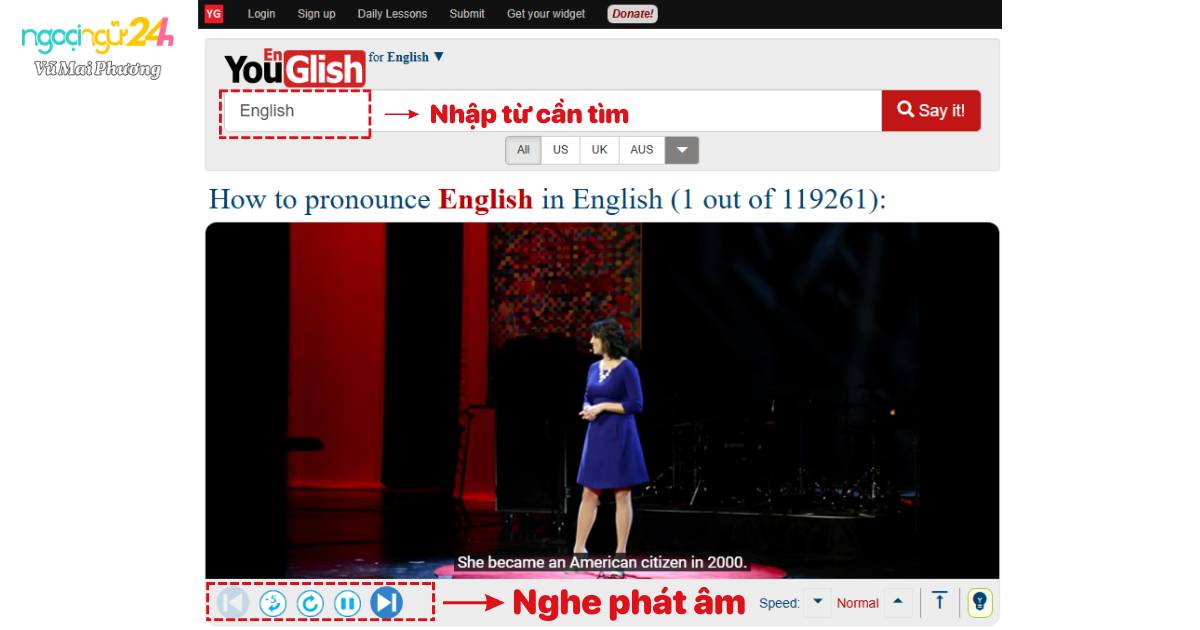 Web tra phiên âm tiếng Anh YouGlish