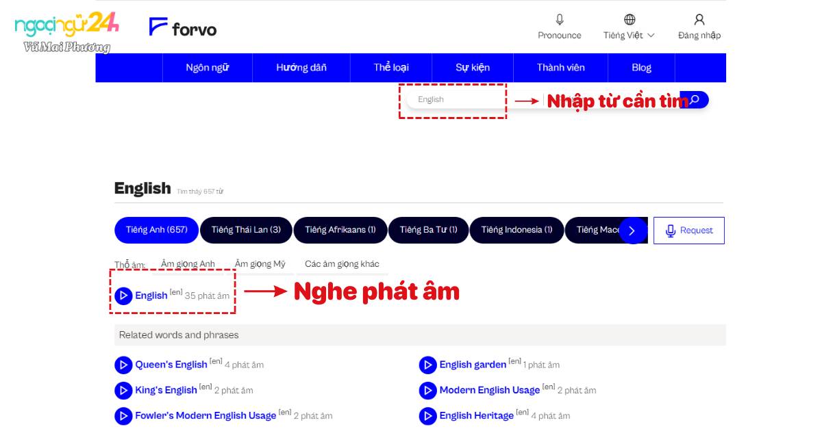 Web tra phiên âm tiếng Anh Forvo