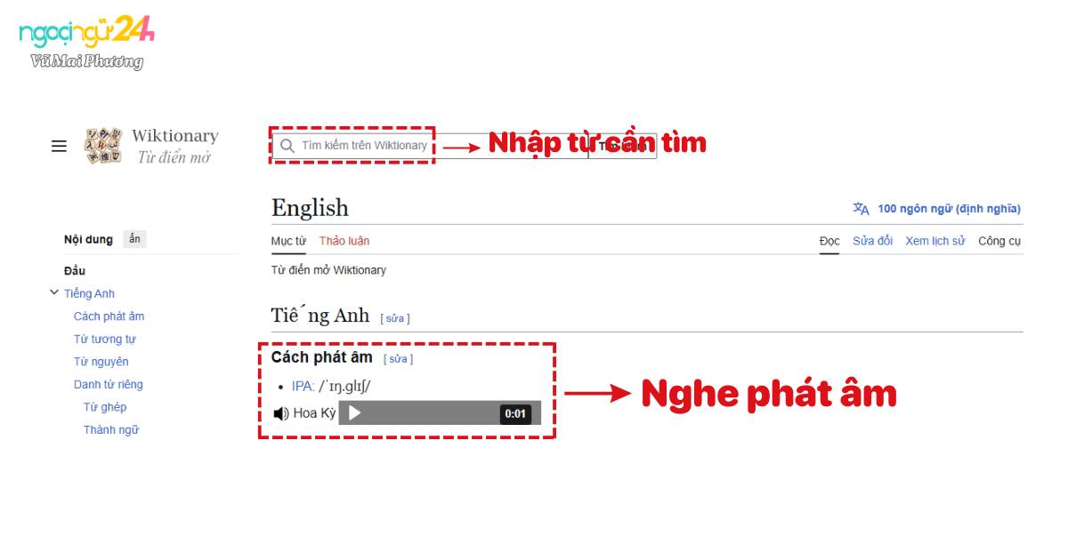 Web tra phiên âm tiếng Anh Wiktionary
