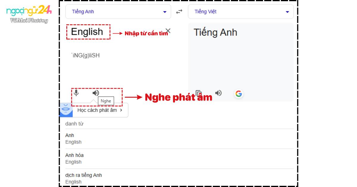 Web tra phiên âm tiếng Anh Google Translate (Google Dịch)