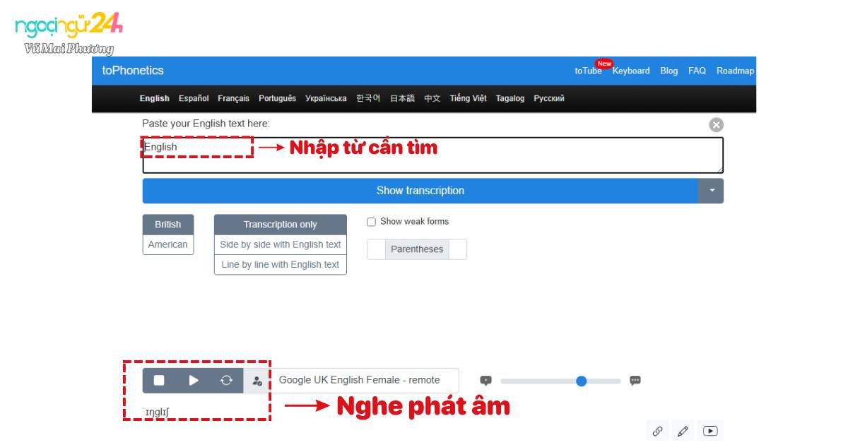 Web tra phiên âm tiếng Anh toPhonetics