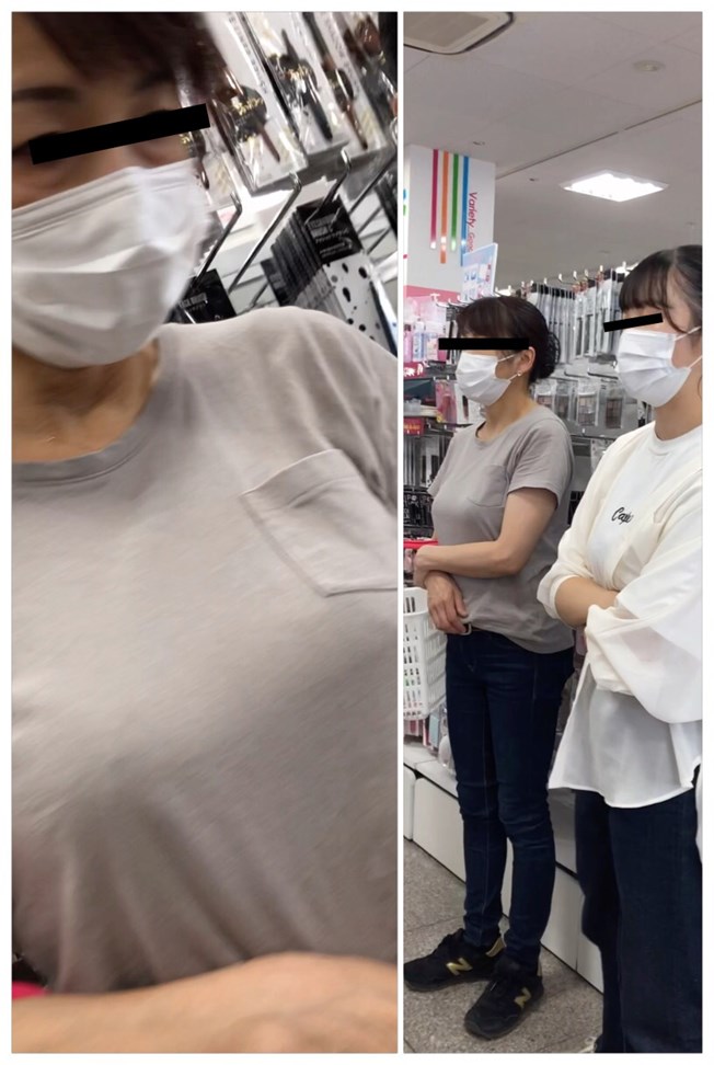 【お買い物中の眺め13】巨乳親子の巨乳をまとめて