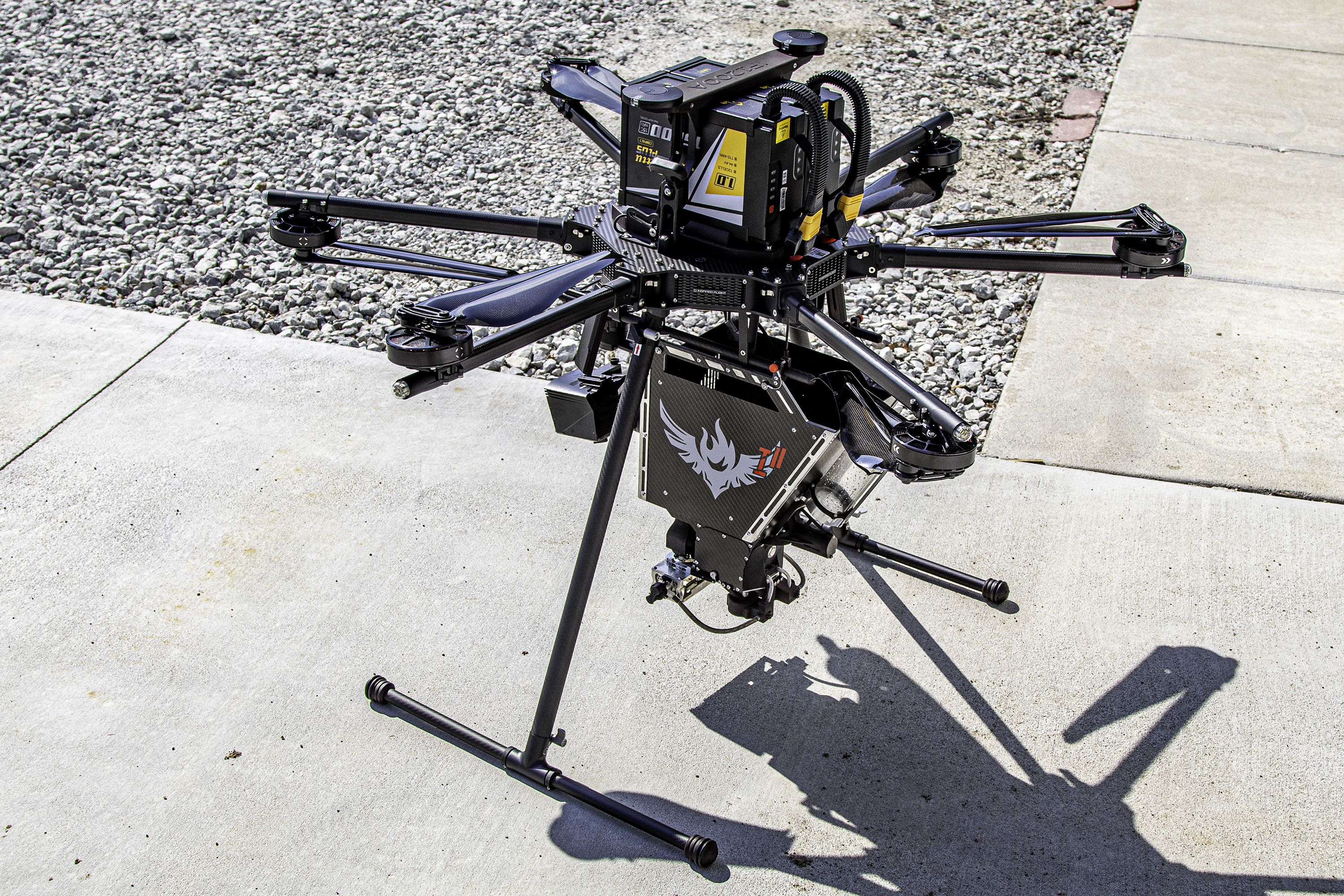 Preparation for flight: The IF1200 drone with IGNIS 2 Payload ready to take off.