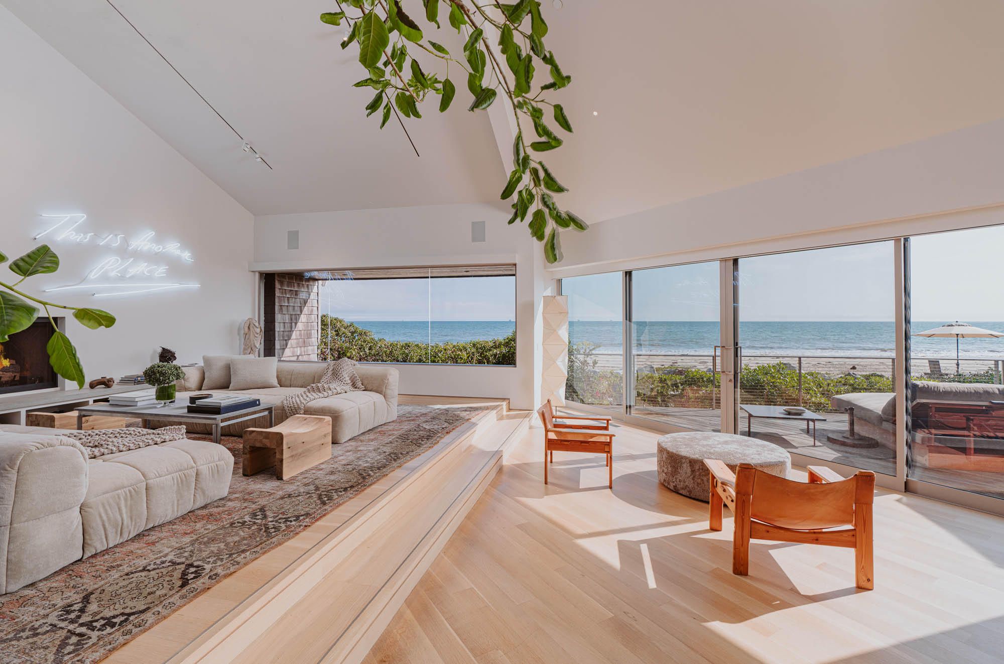 large open living room overlooking ocean