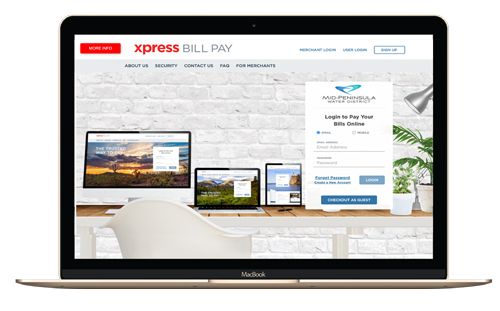 Xpress Bill Pay customer portal on a laptop