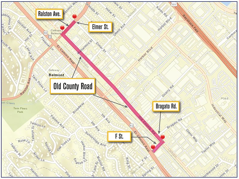 Project Map for Old County Road and Ralston Avenue