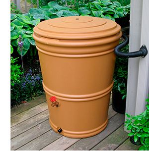 image of a terra cotta rain barrel example