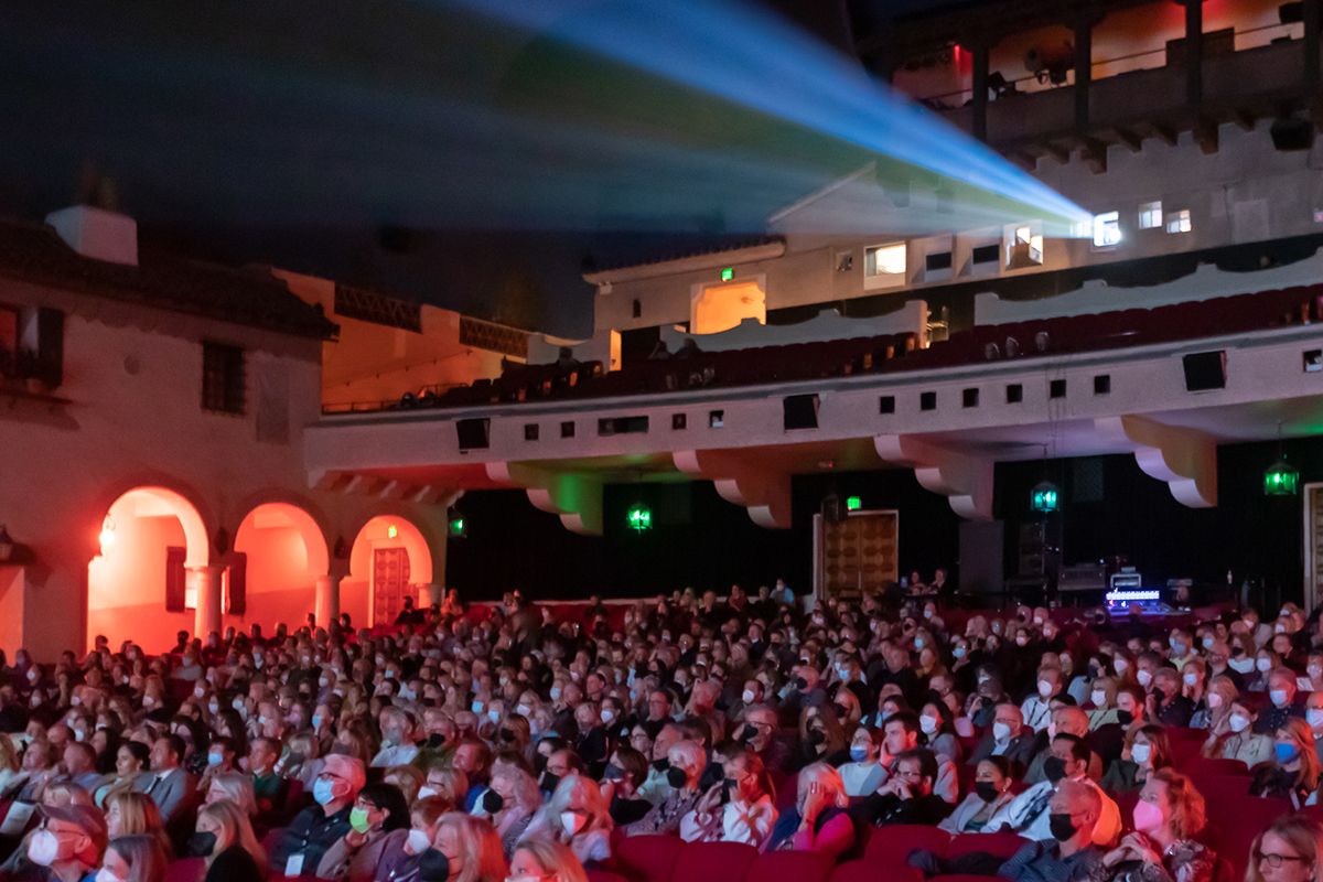 The audience of the Santa Barbara International Film Festival at the Arlington Theater listens to one of the keynote speakers.