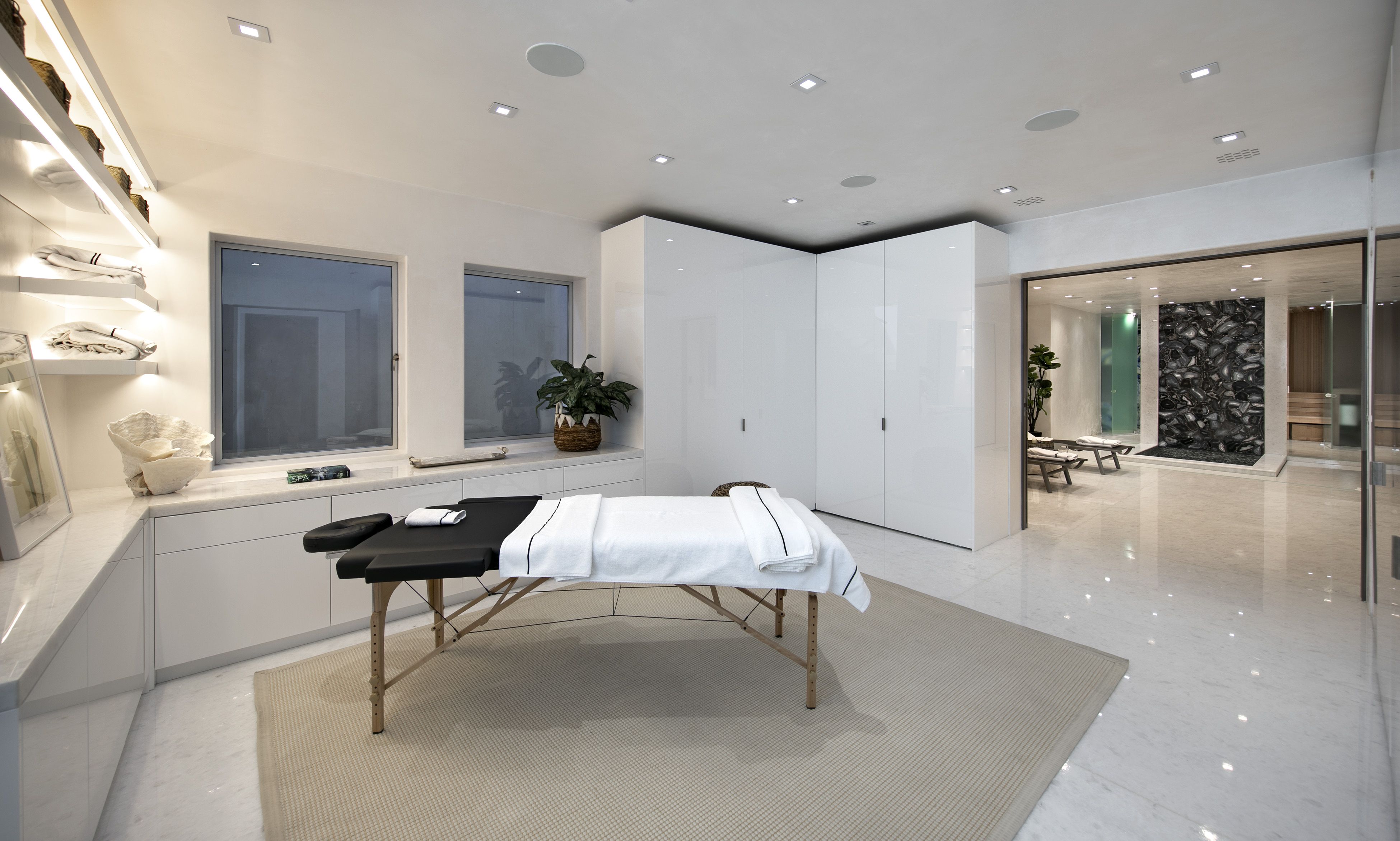 A massage table inside a spa at an estate in Santa Barbara