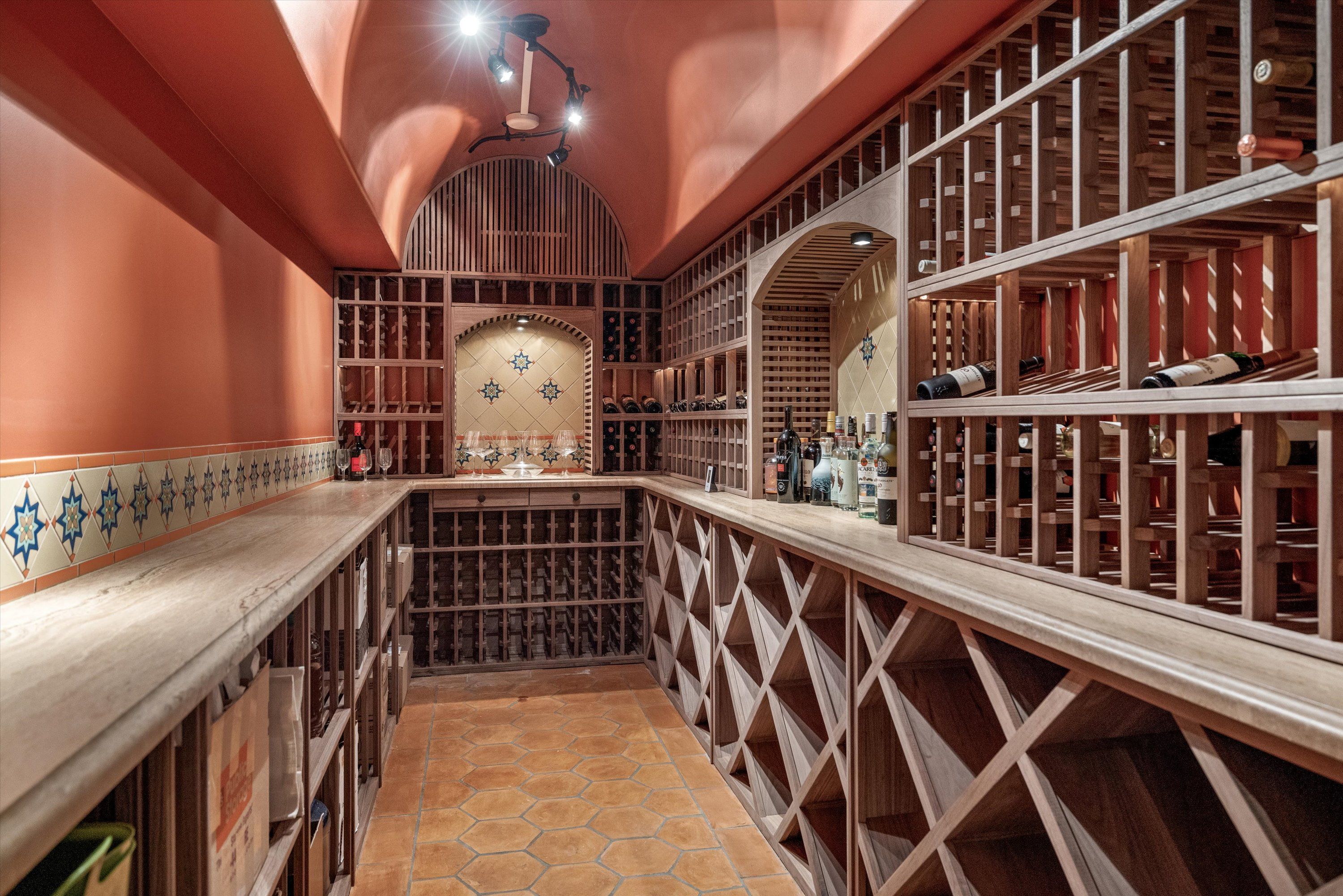 A fully stocked luxury home wine cellar