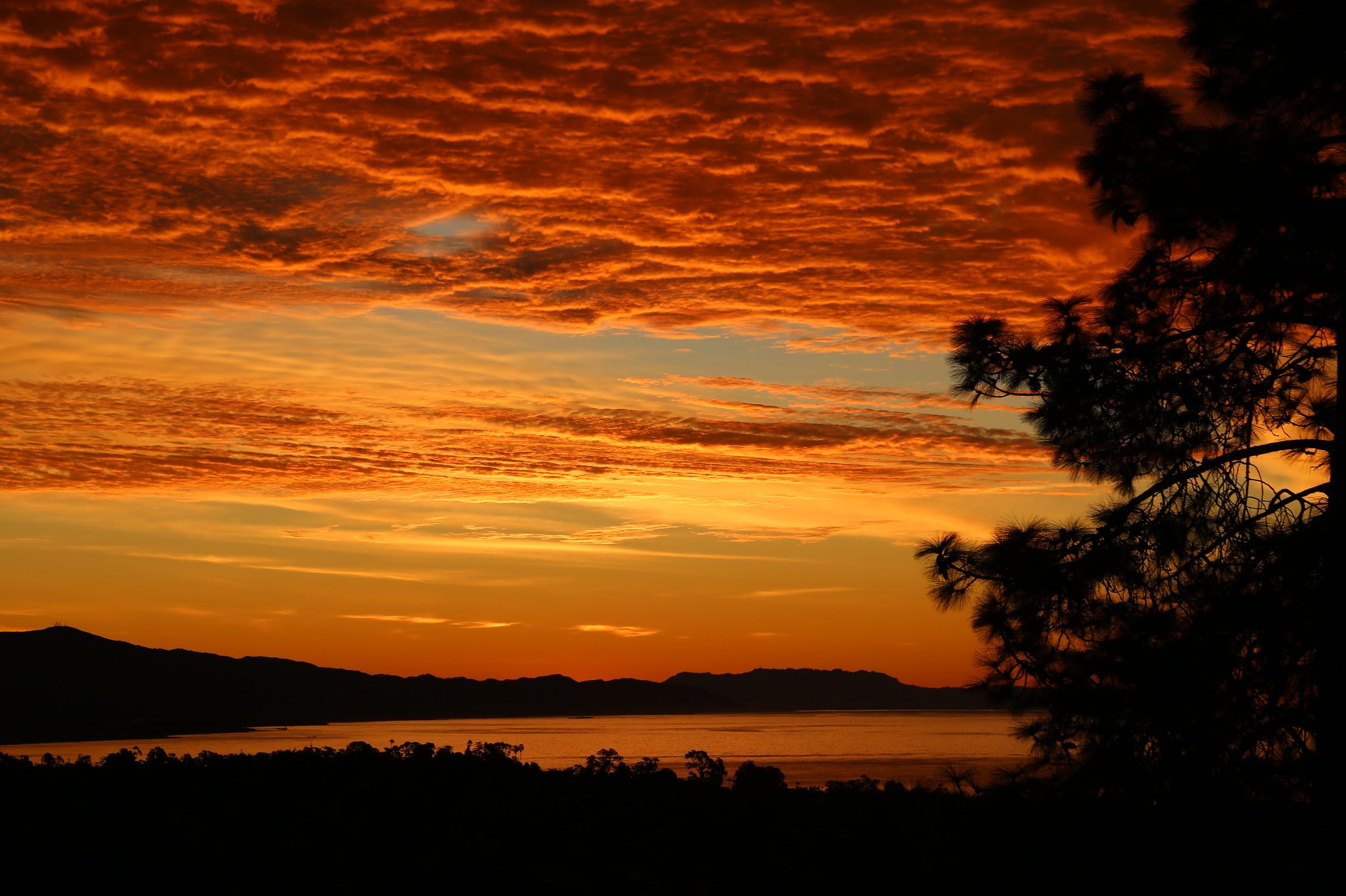 A brilliant orange Santa Barbara winter sunset.