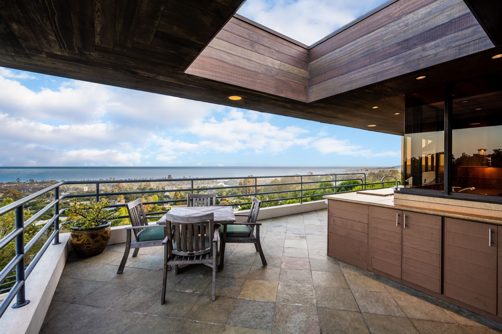 A beautiful deck in Montecito with an ocean view