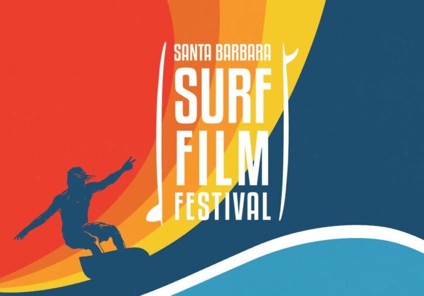 The colorful poster for the Santa Barbara Surf Film Festival with a drawing of a surfer taking a wave