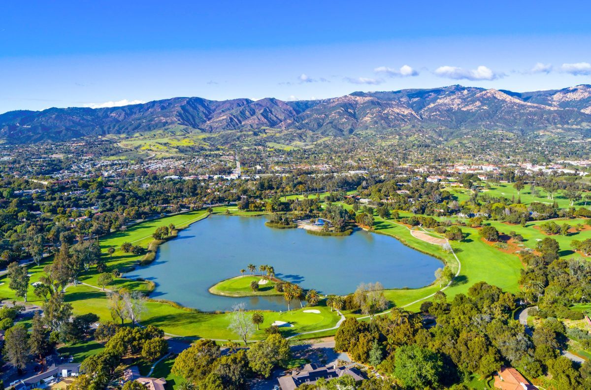 A bird's eye of the golf course and Laguna Blanca in Santa Barbara's Hope Ranch.