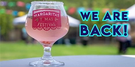 Margarita glass filled with a pink margarita embossed with a logo, with the words