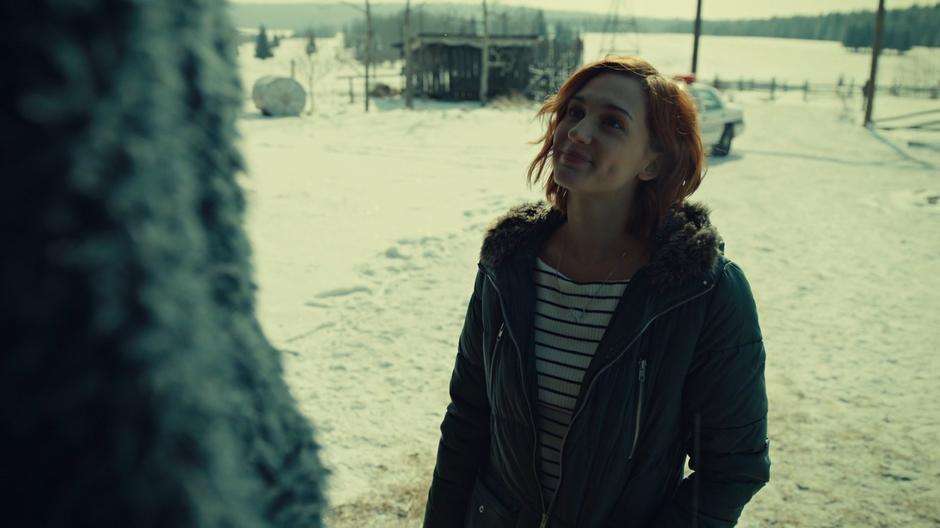 Nicole smiles up at Wynonna after being asked by Waverly to mommysit.