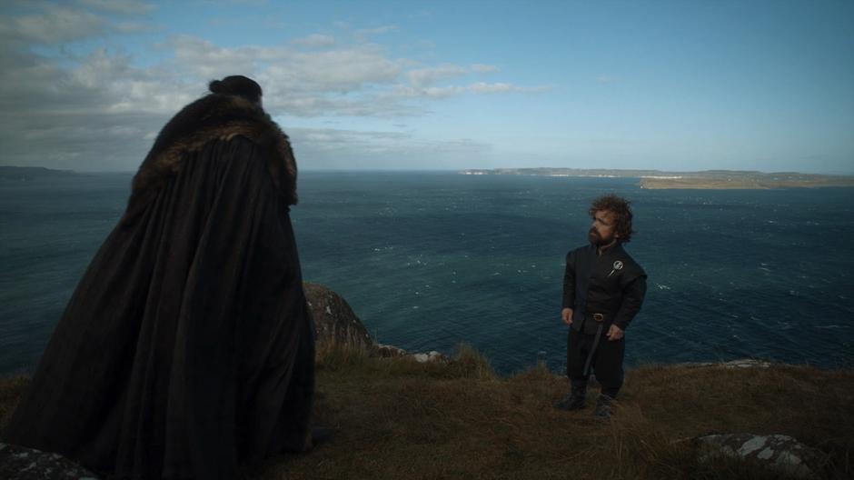 Jon turns to walk away from Tyrion.