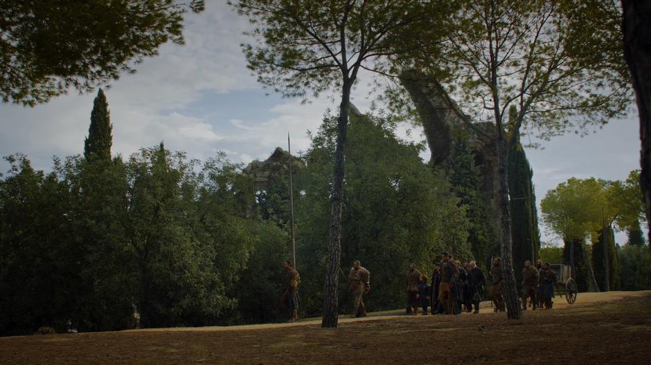 The Dothraki guard Dany's envoy as they walk towards the Dragonpit.