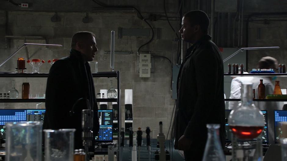 Diggle talks to Ricardo Diaz in the lab.