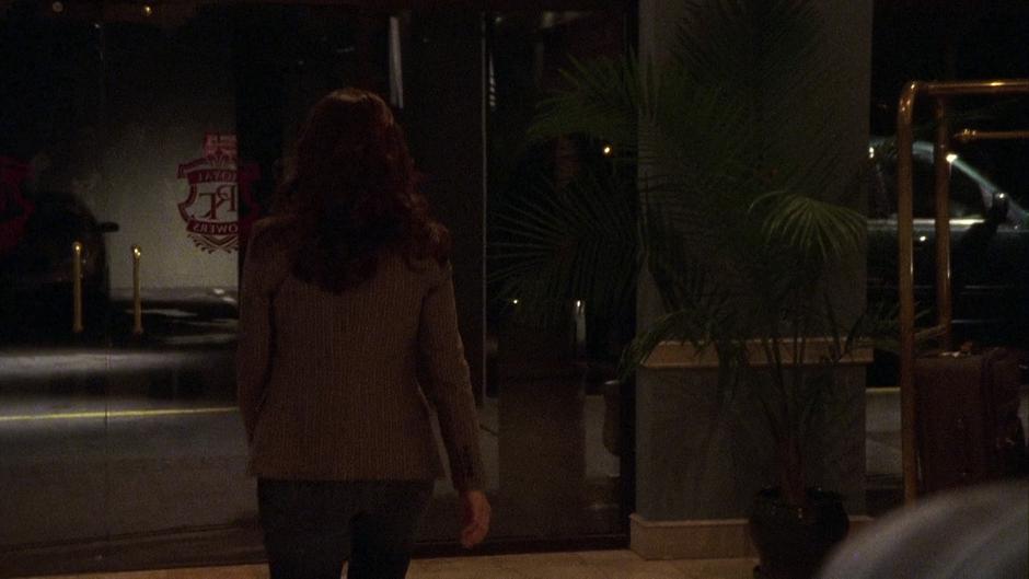 Lindsay Leikin walks out of the hotel.