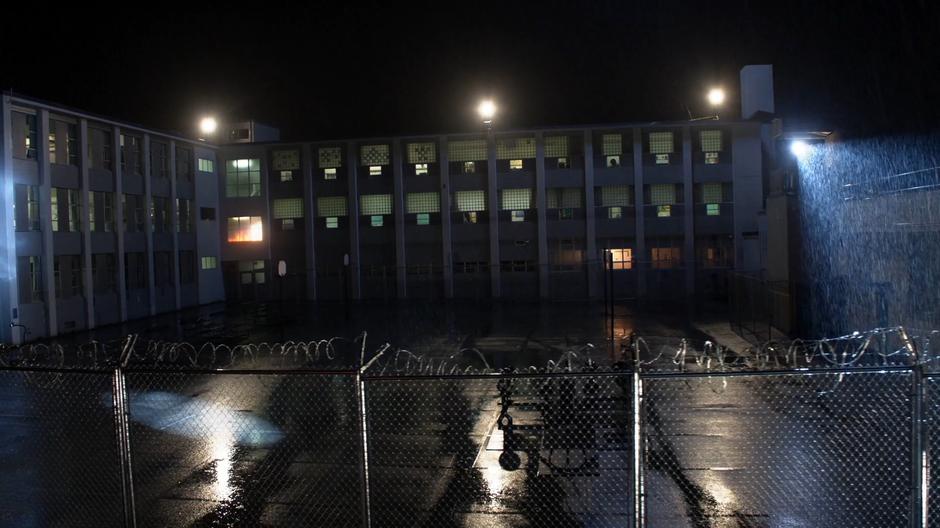 Establishing shot of the exterior of the prison.