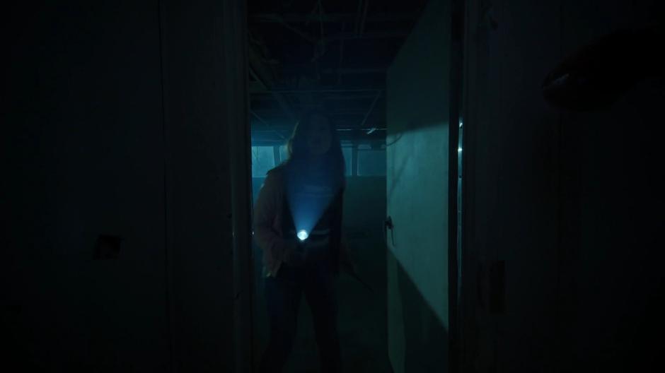 Sarah Turner searches around inside the darkened interior.