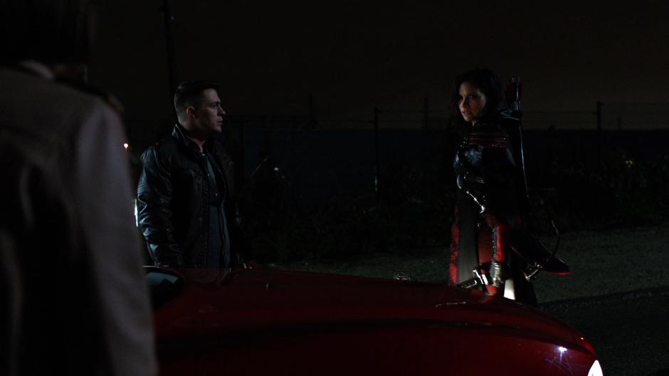 Nyssa explains who the bad guys are to Thea & Roy.