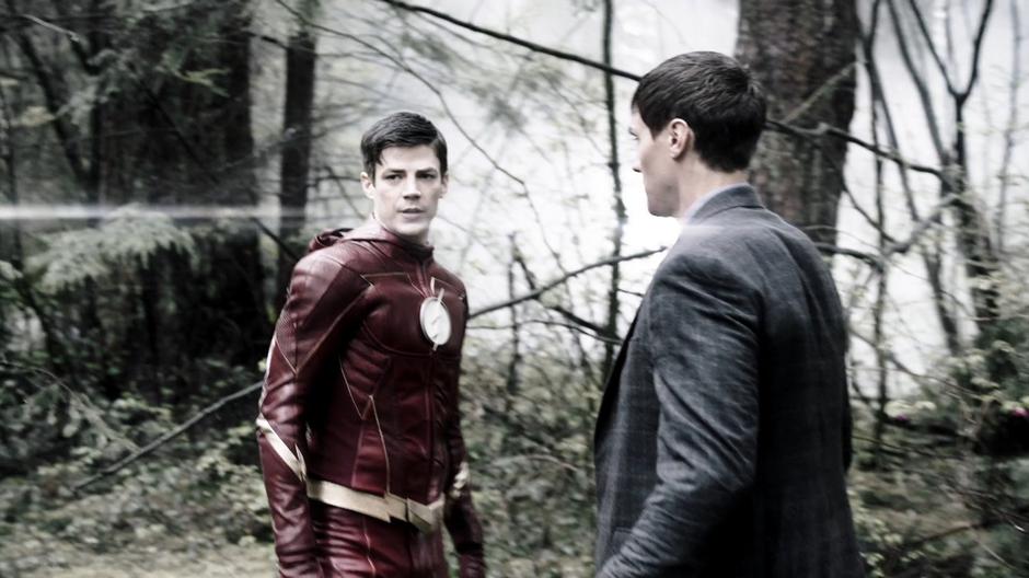 Barry and Ralph stop after flashing away from DeVoe.