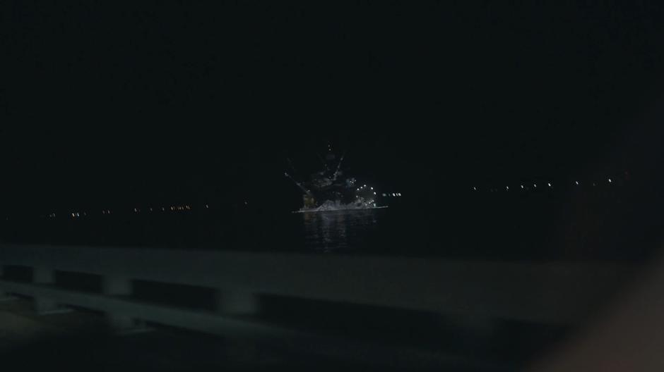 The Roxxon Gulf drilling rig collapses into the water.