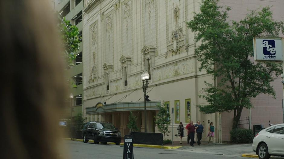 O'Reilly looks across the street to the theater.