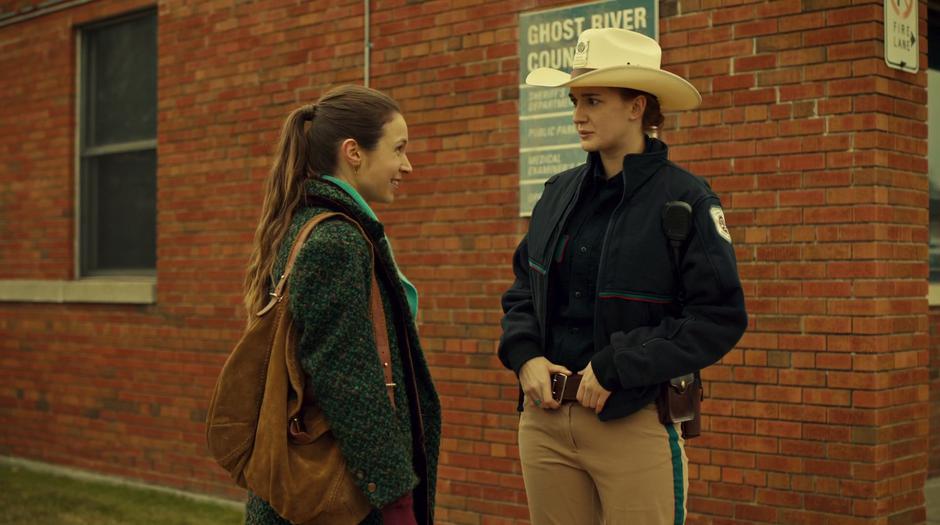 Nicole listens to Waverly with confusion as they both talk about different things.