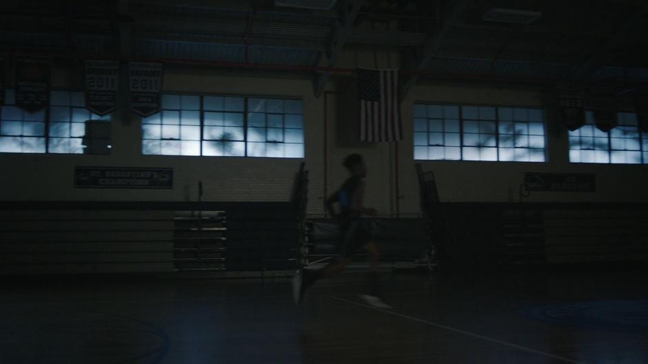 Tyrone does suicide springs back and forth across the gym at night.