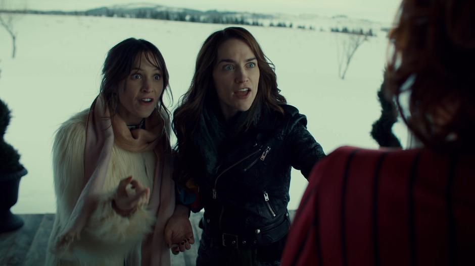 Waverly and Wynonna react to Mercedes' new face.