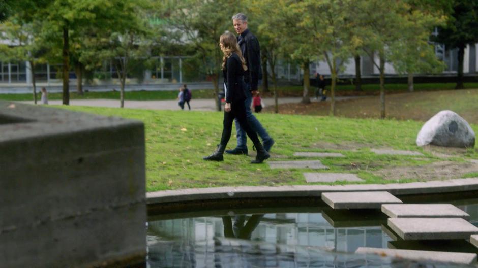 Caitlin walks with her father through the park while he tells her all the things he has been missing.